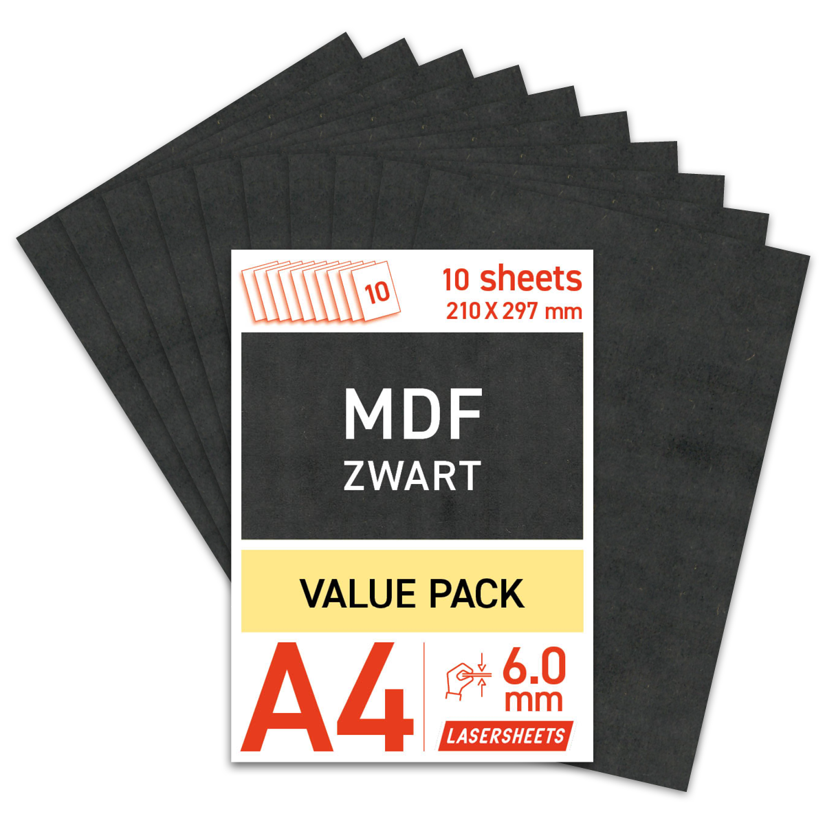 10 x A4 6mm Schwarzes MDF Laserplatten | 210 x 297 mm | Vorteilspack | Für Laserschneiden, Modellbau, Hobby, CNC, Pyrographie