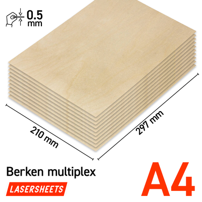 10 x A4 0,5mm Birkensperrholz Laserplatten | 210 x 297 mm | Vorteilspack | Für Laserschneiden, Modellbau, Hobby, CNC, Pyrographie