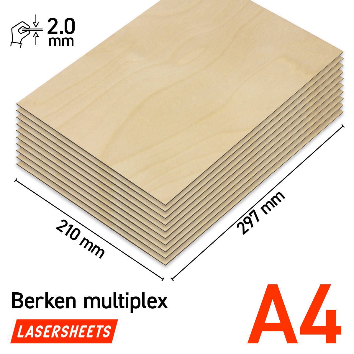 10 x A4 2mm Birkensperrholz Laserplatten | 210 x 297 mm | Vorteilspack | Für Laserschneiden, Modellbau, Hobby, CNC, Pyrographie
