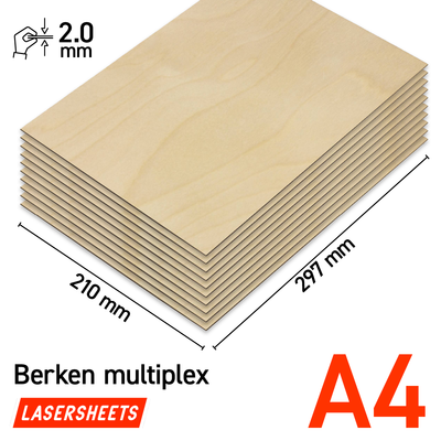10 x A4 2mm Birkensperrholz Laserplatten | 210 x 297 mm | Vorteilspack | Für Laserschneiden, Modellbau, Hobby, CNC, Pyrographie