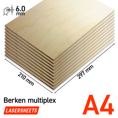 10 x A4 6mm Birkensperrholz Laserplatten | 210 x 297 mm | Vorteilspack | Für Laserschneiden, Modellbau, Hobby, CNC, Pyrographie