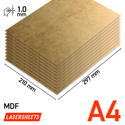 10 x A4 1mm MDF Laseplatten | 210 x 297 mm | Vorteilspack | Für Laserschneiden, Modellbau, Hobby, CNC, Pyrographie