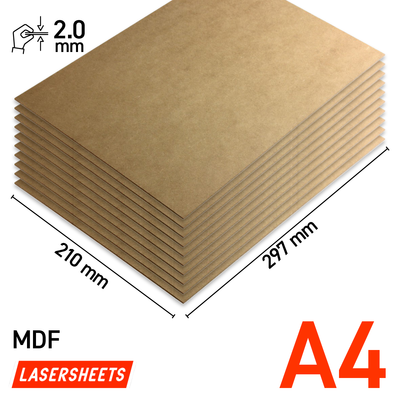 10 x A4 2mm MDF Laseplatten | 210 x 297 mm | Vorteilspack | Für Laserschneiden, Modellbau, Hobby, CNC, Pyrographie