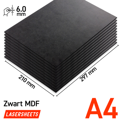 10 x A4 6mm Schwarzes MDF Laserplatten | 210 x 297 mm | Vorteilspack | Für Laserschneiden, Modellbau, Hobby, CNC, Pyrographie