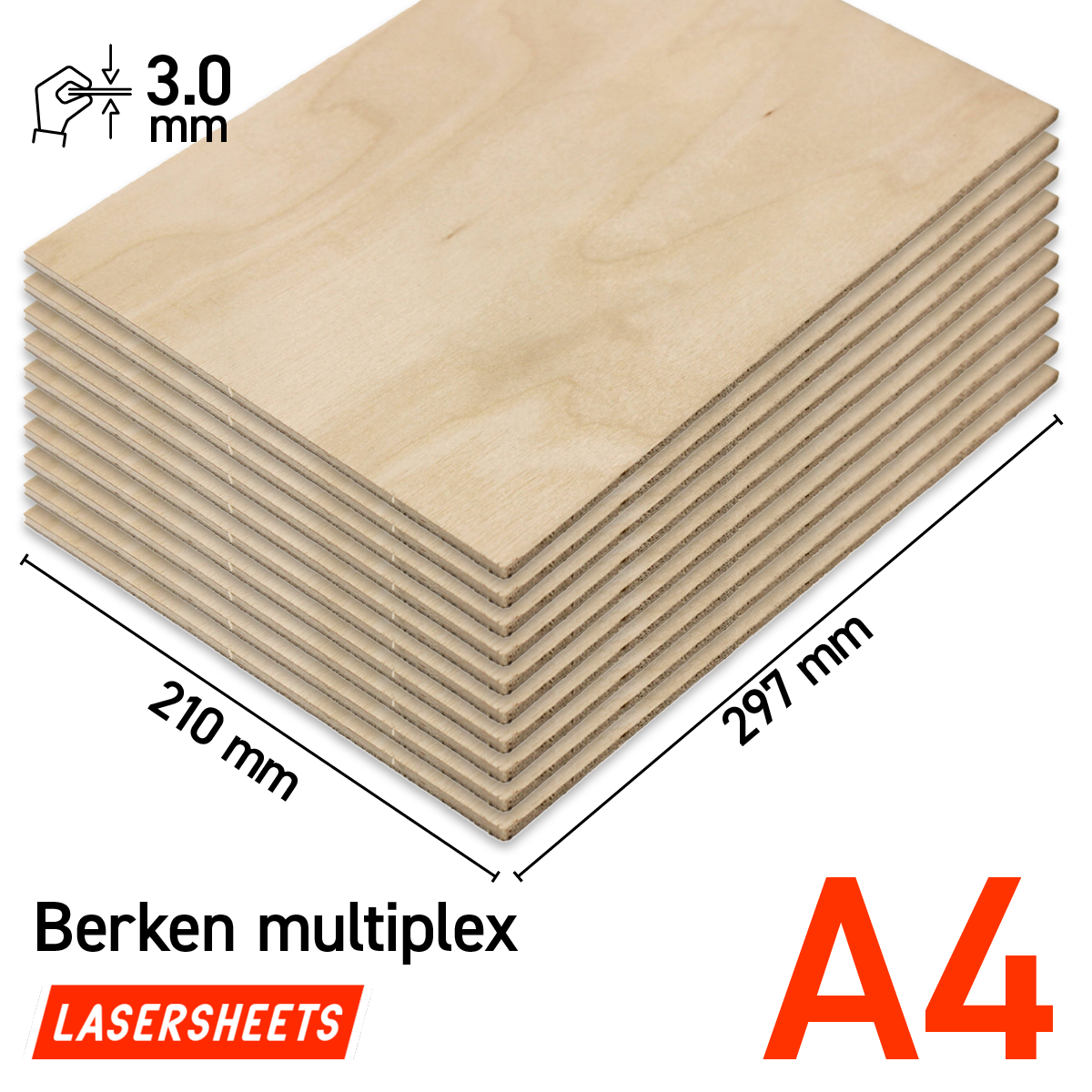 10 x A4 3mm Birkensperrholz Laserplatten | 210 x 297 mm | Vorteilspack | Für Laserschneiden, Modellbau, Hobby, CNC, Pyrographie