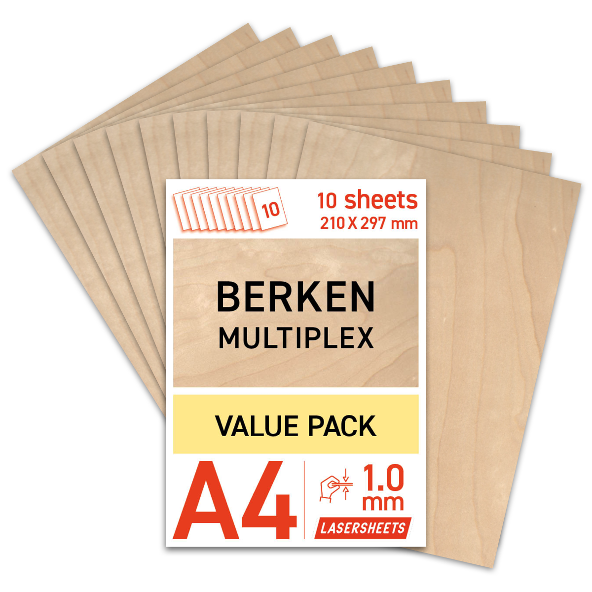 10 x A4 1mm Birkensperrholz Laserplatten | 210 x 297 mm | Vorteilspack | Für Laserschneiden, Modellbau, Hobby, CNC, Pyrographie